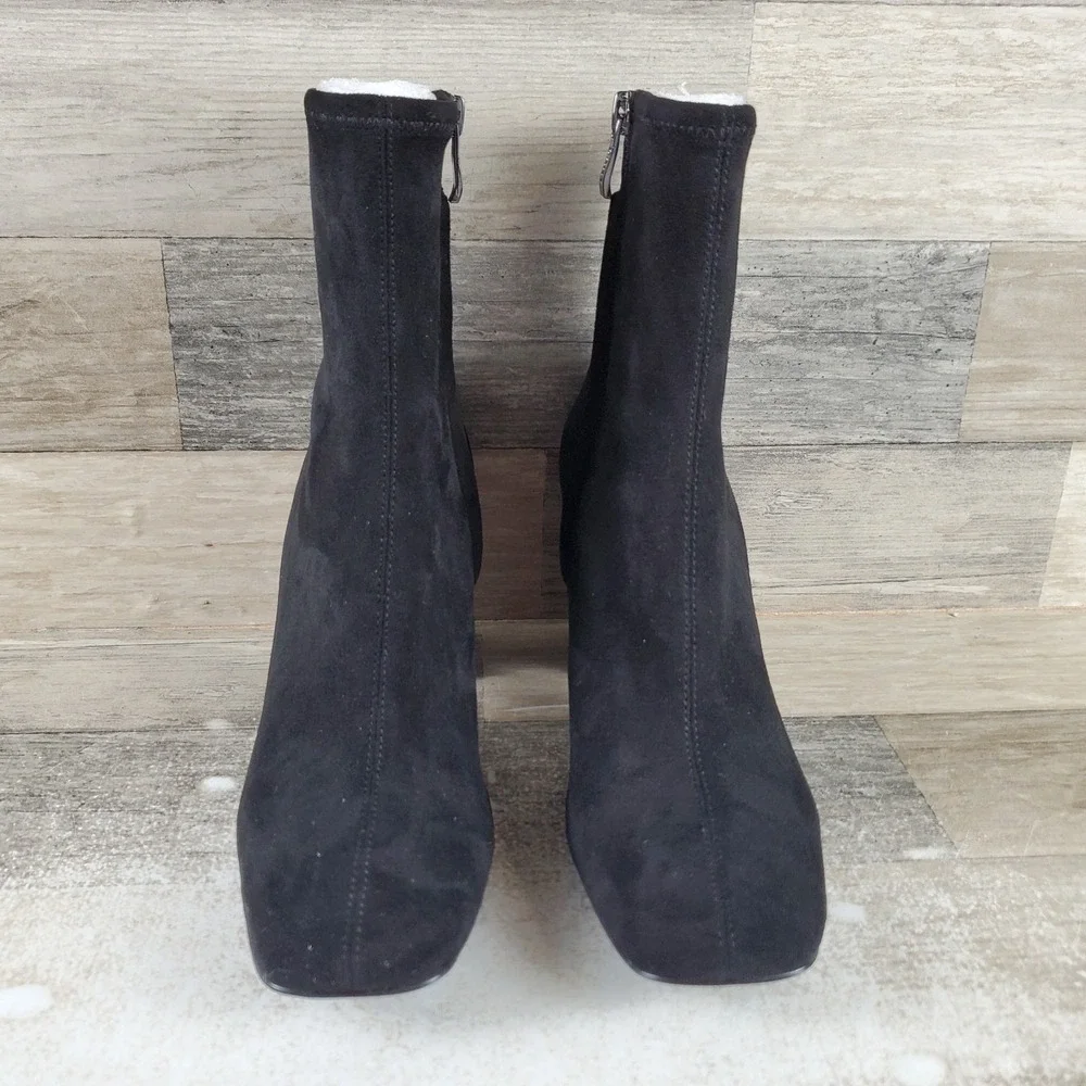 DKNY Cavale Womens Ankle Booties Sz 7 Black Block Heel Round Toe Side Zipper